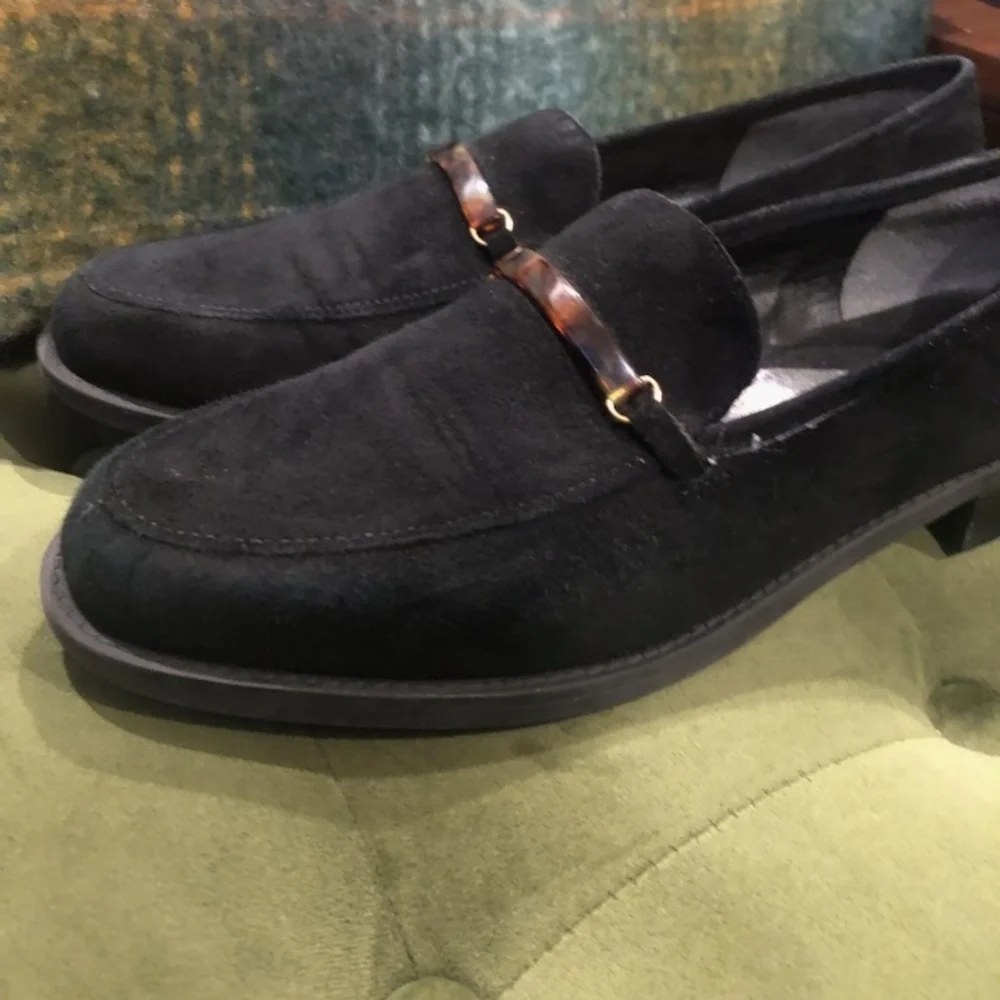 Bandolino Black Suede Loafers with‎ Tortoise Accent